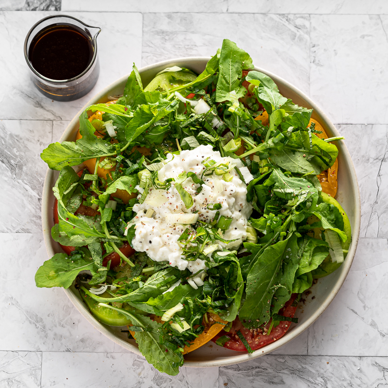 Arugula and Cottage Cheese Salad with Sliced Tomatoes | The Addy Bean