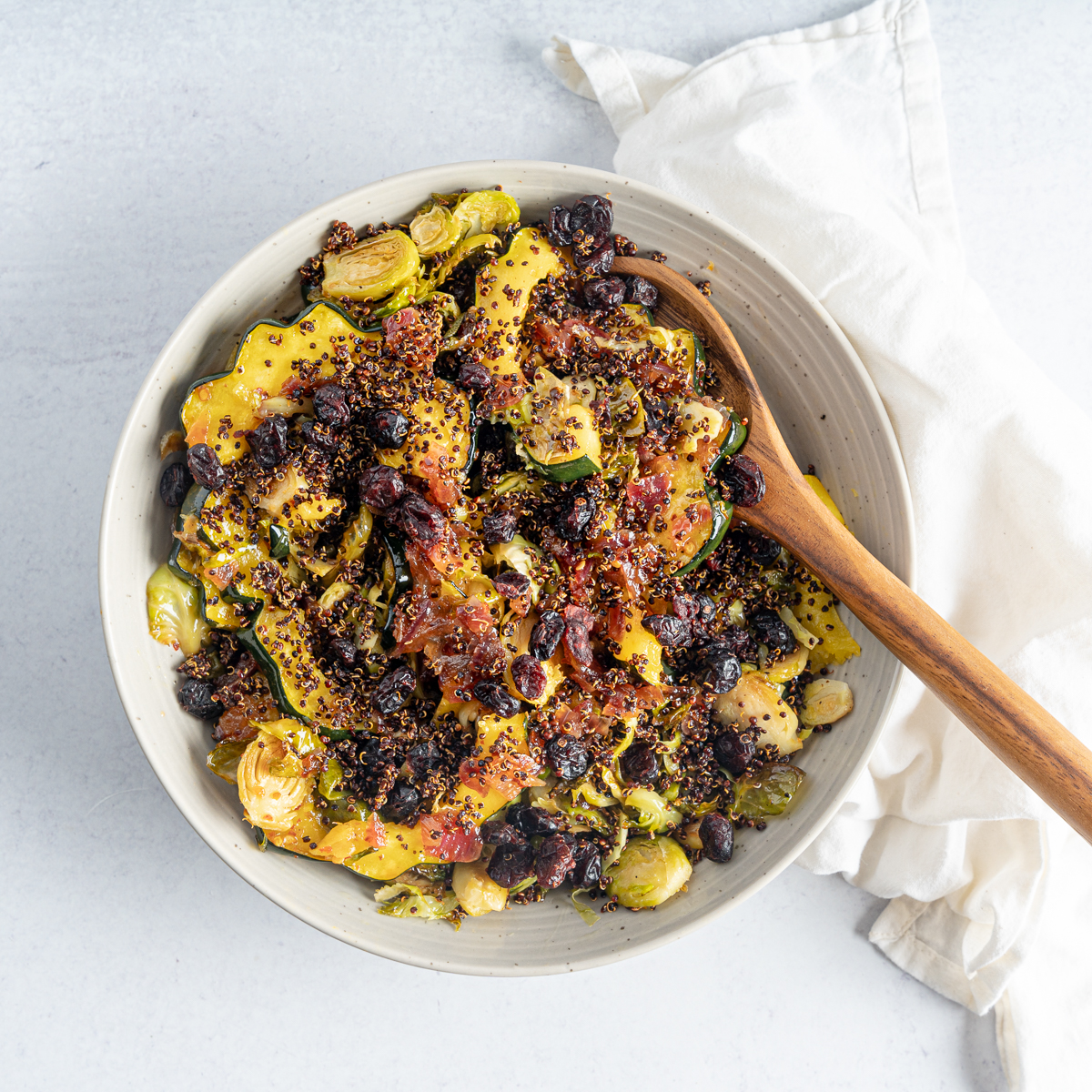 warm brussel sprout with acorn squash salad bowl