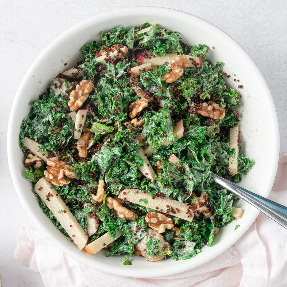 Kale Apple Walnut Salad With Creamy Walnut Dressing The Addy Bean