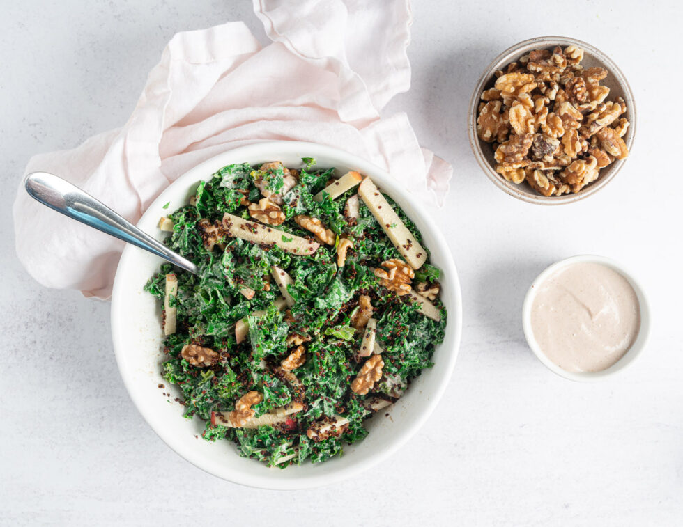Kale Apple Walnut Salad With Creamy Walnut Dressing The Addy Bean