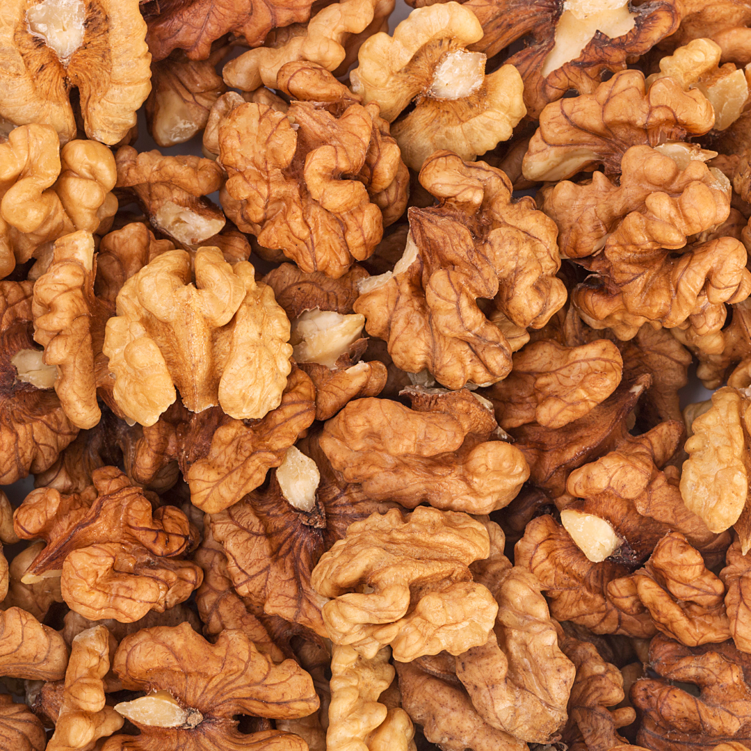 close up of light brown walnut halves