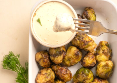 Air Fryer Frozen Brussels Sprouts with Horseradish Aioli