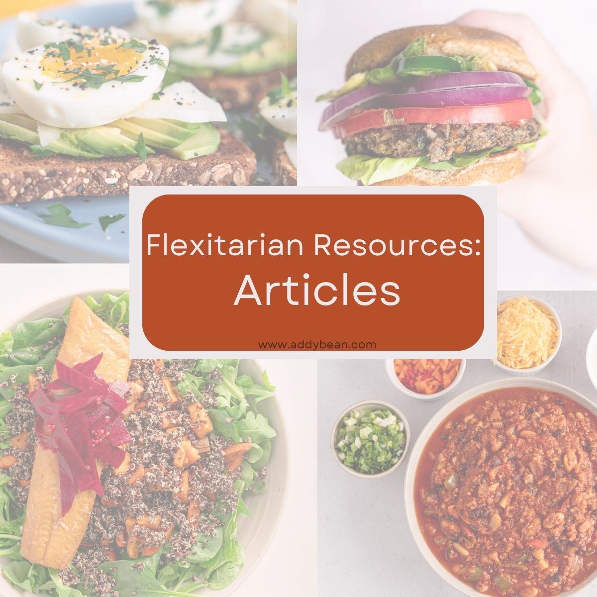 four transparent images in the corners of the image of flexitarian recipes.