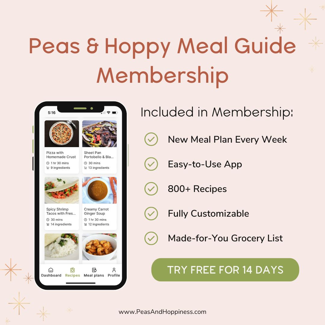 Peas & Hoppy Infographic advertising 14 days free meal planning membership