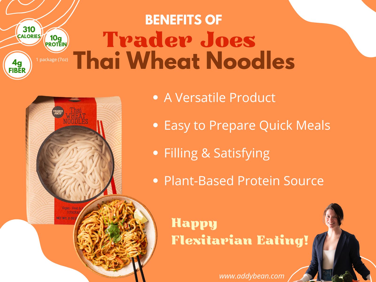 Infographic discussing the benefits of using Trader Joes Thai Wheat Noodles